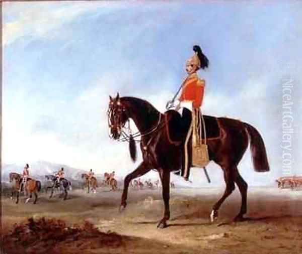 A mounted officer and pickets of the 3rd Dragoon guards on manoeuvres Oil Painting by John Snr Ferneley