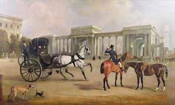 Mr Massey Stanley with cabriolet and hacks at Hyde Park Corner Oil Painting by John Snr Ferneley