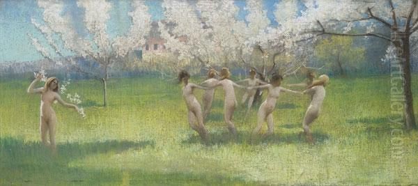 Giochi Di Ninfe In Primavera Oil Painting by Ettore Tito