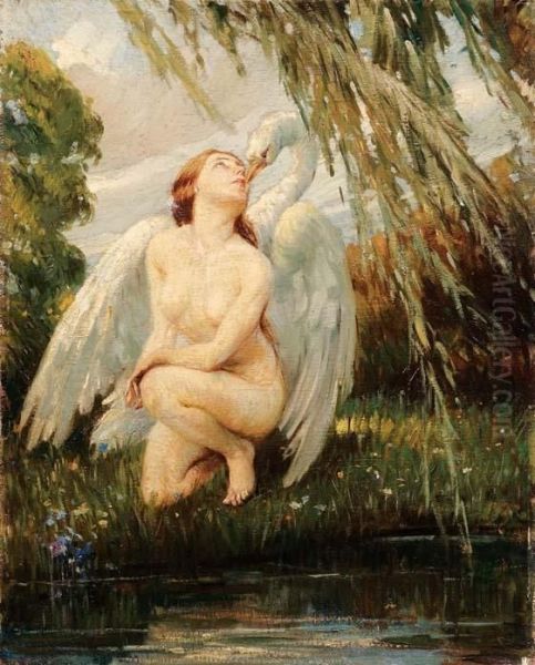 Leda E Il Cigno Oil Painting by Ettore Tito