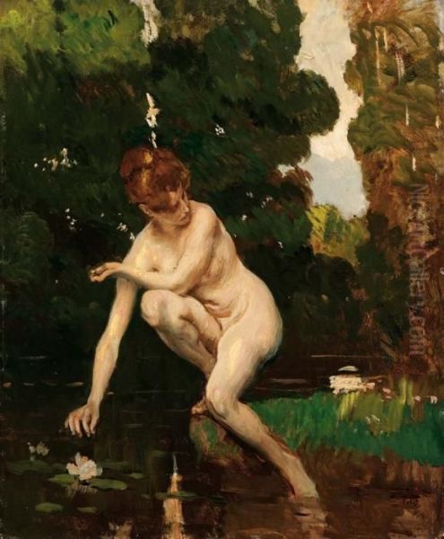 Ninfa Al Bagno Oil Painting by Ettore Tito