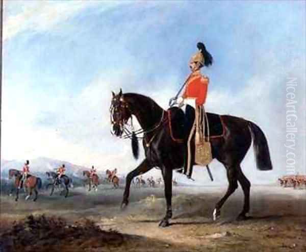 Portrait of an Officer of the 3rd Dragoon Guards with Other Members of the Regiment Beyond Oil Painting by John Snr Ferneley