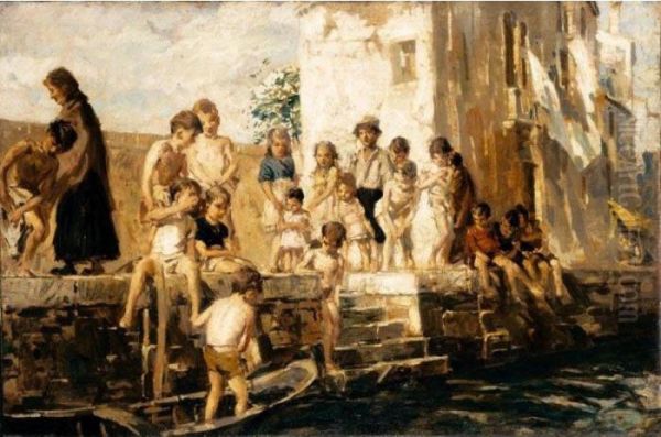 Pomeriggio Lungo Il Canale Oil Painting by Ettore Tito