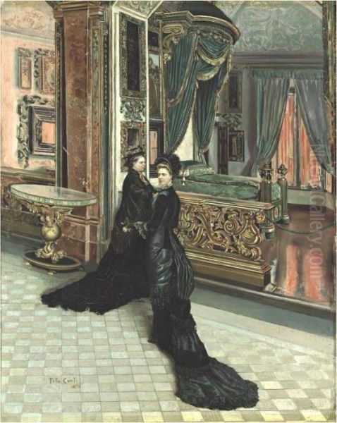 Queen Victoria And Princess Royal Visit Napolean's Boudoir Oil Painting by Ettore Tito