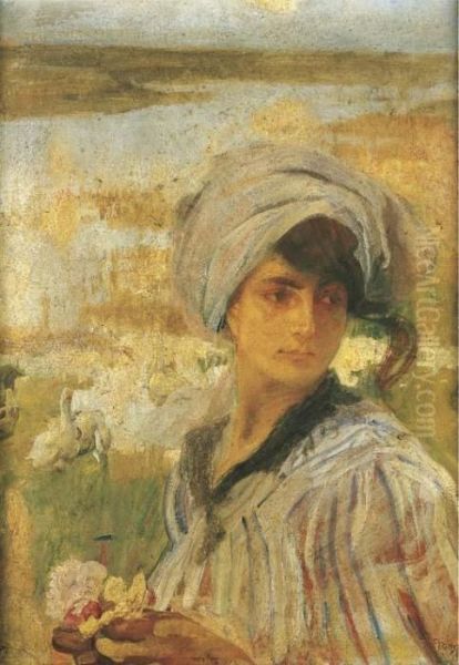 La Fanciulla Delle Oche Oil Painting by Ettore Tito