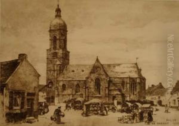 <l'eglise De Haecht>. Oil Painting by Louis Titz