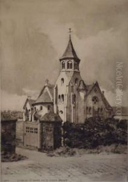 <l'eglise Du Zoute Vue Du Chemin Gallois>. Oil Painting by Louis Titz