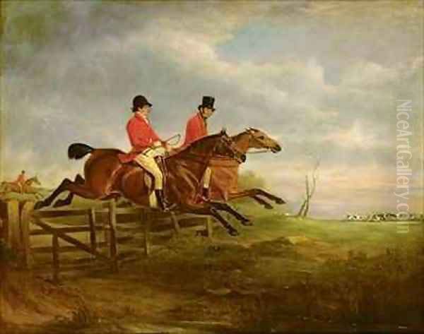 Squire George Osbaldeston on Ashton with Sir Francis Holyoake Goodricke on Crossbow Oil Painting by John Snr Ferneley