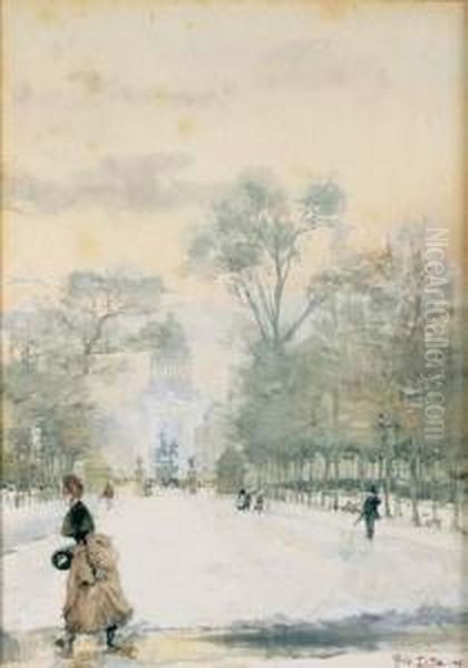 Bruxelles, Sous La Neige Oil Painting by Louis Titz