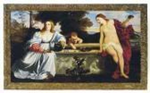 Sacred And Profane Love Oil Painting by Tiziano Vecellio (Titian)