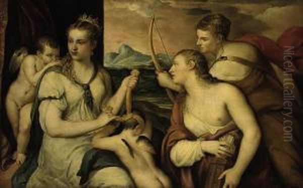 Venus Blindfolding Cupid Oil Painting by Tiziano Vecellio (Titian)