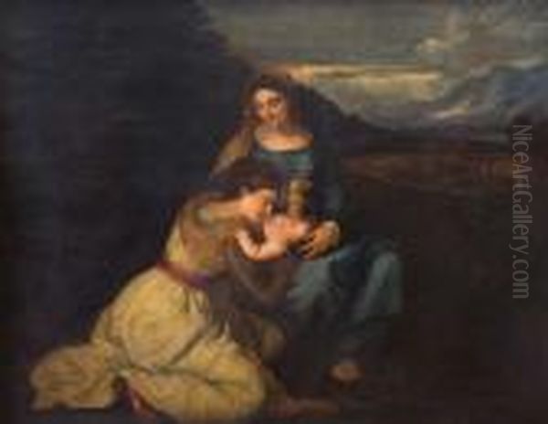 Madonna Jesus E Santa Oil Painting by Tiziano Vecellio (Titian)