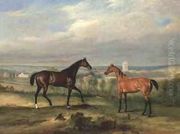 Count Bathyanys Favourite Hunters at Melton Mowbray Oil Painting by John Snr Ferneley