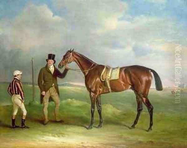 The Duke of Clevelands Chorister held by trainer John Smith with jockey John Day Snr at Doncaster Oil Painting by John Snr Ferneley