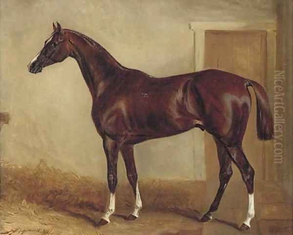 A bay hunter in a stable Oil Painting by John Snr Ferneley