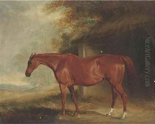 A chestnut mare outside a stable Oil Painting by John Snr Ferneley