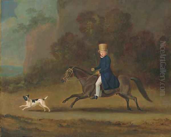 Henry, 3rd Earl of Lonsdale, on a grey pony, with a terrier Oil Painting by John Snr Ferneley