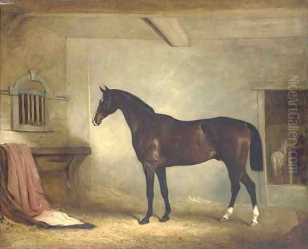 Mr. W. Everard's dark bay hunter in a loose-box Oil Painting by John Snr Ferneley