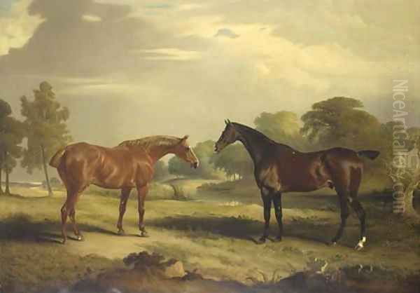 Two hunters at grass Oil Painting by John Snr Ferneley