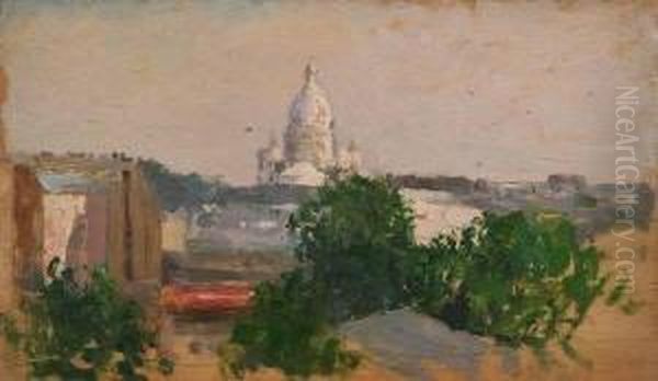 View Of Sacre Coeur, Paris Oil Painting by Michail Stepanovich Tkatchenko