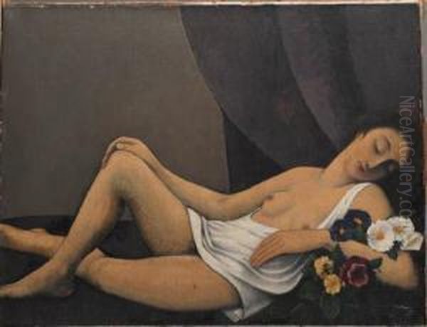 Nu - A Reclining Nude Oil Painting by Felix Elie Tobeen