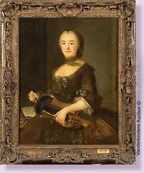 Portrait D'une Dame De Qualite Al'instrument De Musique Oil Painting by Louis Tocque