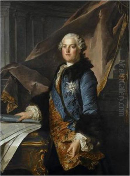 Portrait Du Marquis De Marigny (1727 -1781) Oil Painting by Louis Tocque