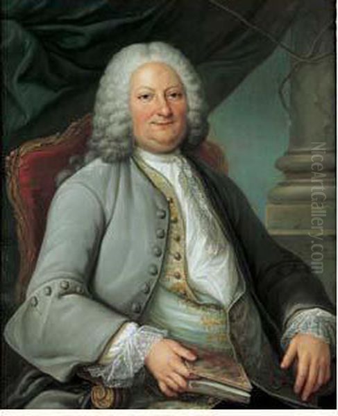 Portrait De Gentilhomme Tenant Un Livre Oil Painting by Louis Tocque