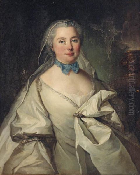 Portrait Of A Lady Thought To Be Marie Louise Heudey Depommainville Oil Painting by Louis Tocque