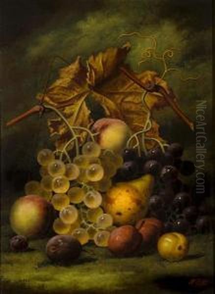 Still Life Of Fruit On A Stone Ledge Oil Painting by Henry George Todd