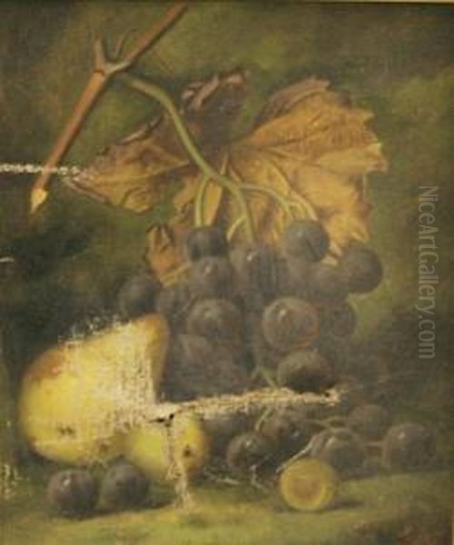 Grapes And Peaches On A Stone Ledge Oil Painting by Henry George Todd