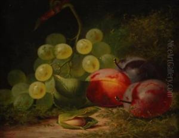 Still Life Ofgrapes, Plums And Almond Oil Painting by Henry George Todd