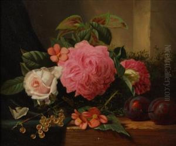 Still Life Offlowers And Fruit Oil Painting by Henry George Todd