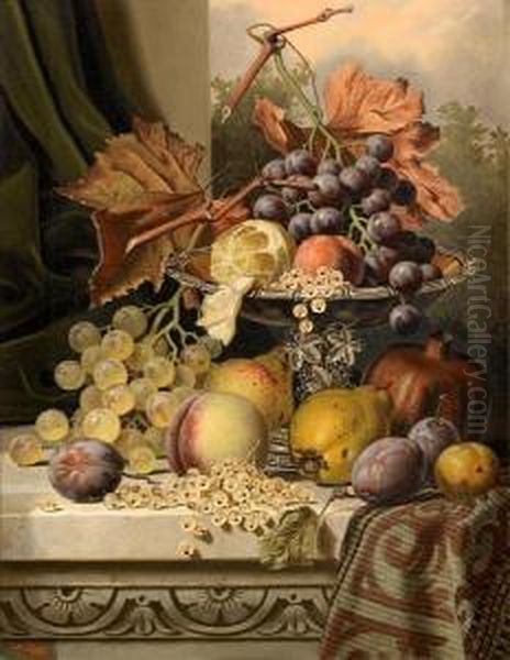 Still Life Of Fruit On A Ledge Oil Painting by Henry George Todd