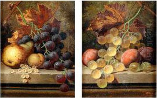 Grapes & Peaches And Pears, Grapes & Gooseberries Oil Painting by Henry George Todd