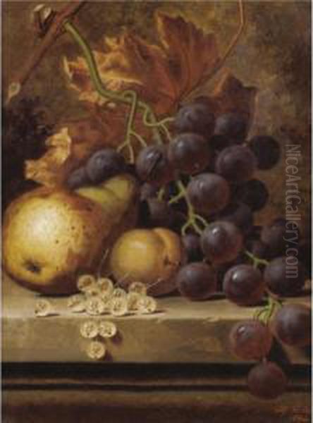 Still Life Of Pears And Grapes; Still Life Of Grapes And Plums Oil Painting by Henry George Todd