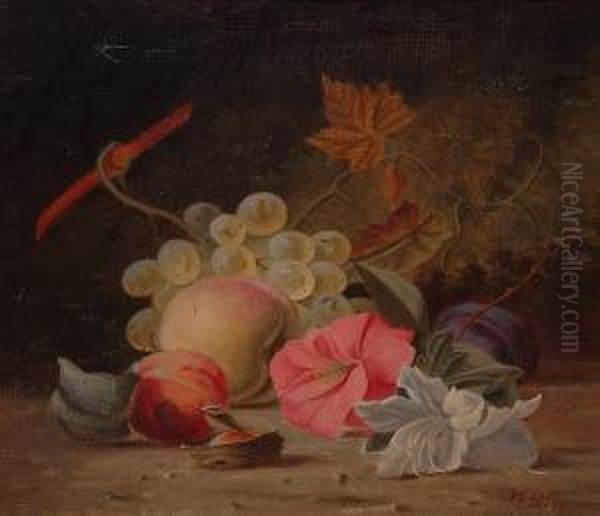 A Still Life Of Fruit And Flowers. Oil Painting by Henry George Todd