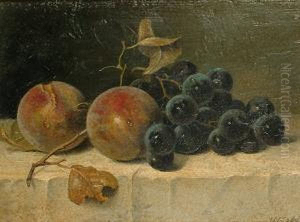 Sill Life Of Fruit On A Table Cloth Oil Painting by Henry George Todd