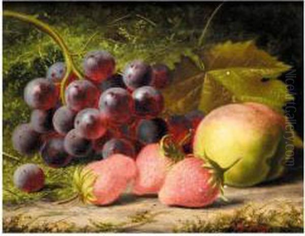 Strawberries, Grapes And A Peach; Grapes Plums And A Hazelnut Oil Painting by Henry George Todd