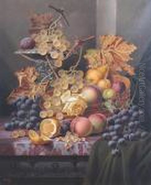 A Still Life Of Fruit On A Ledge Oil Painting by Henry George Todd