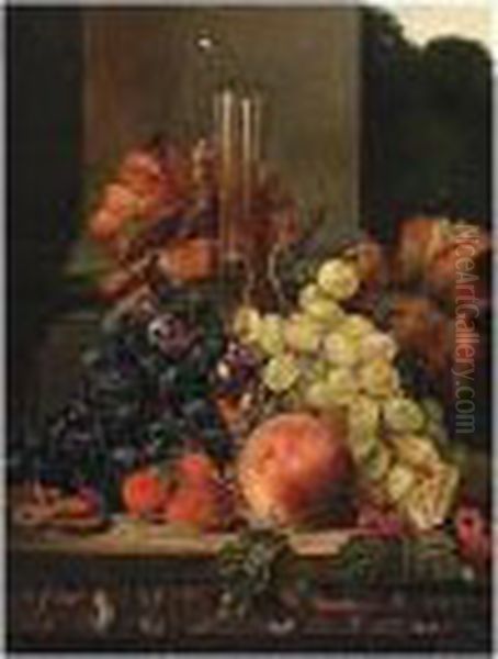 Still Life With Grapes, Raspberries, Strawberries, A Peach And A Glass Oil Painting by Henry George Todd