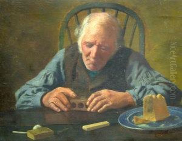 Portrait Of An Old Man Seated At A Table Oil Painting by Ralph Todd