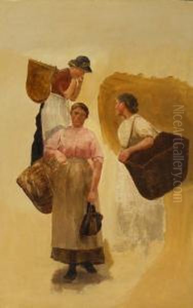 Study Of Three Fisherwomen Oil Painting by Ralph Todd