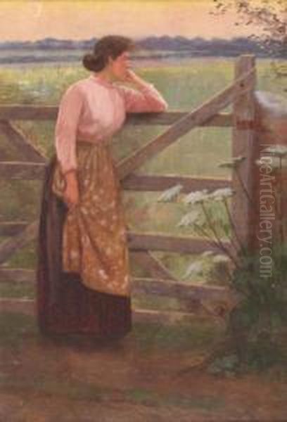 Evening Reverie-young Woman Ata Gate Oil Painting by Ralph Todd