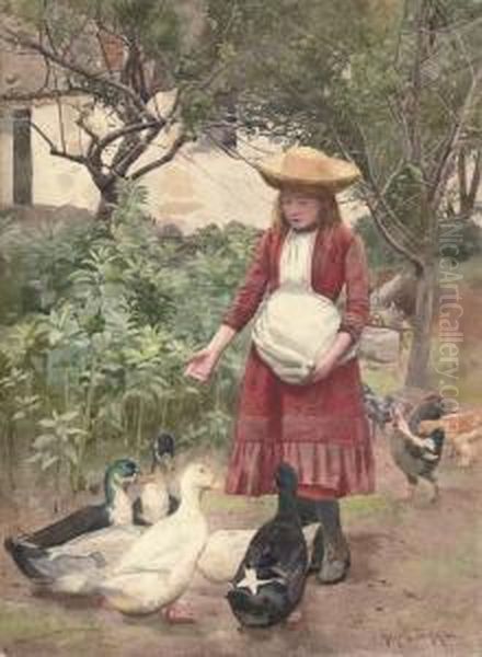 Feeding The Ducks Oil Painting by Ralph Todd