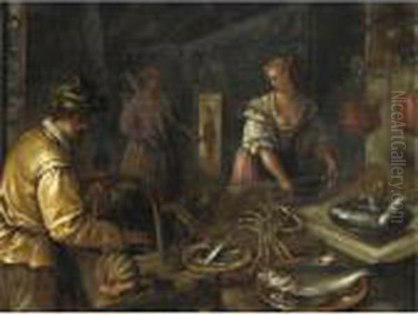 Interno Di Cucina Con Pesci E Crostacei Su Un Tavolo Oil Painting by Lodovico Pozzoserrato (see Toeput, Lodewijk)