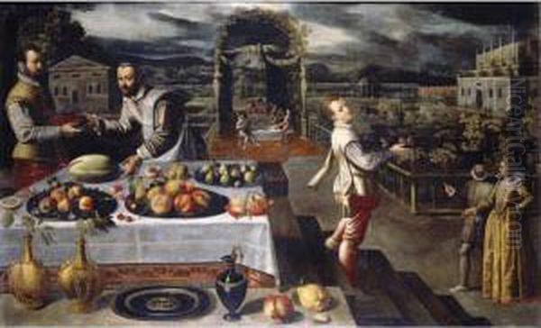 A Banquet In A Formal Palace Garden Oil Painting by Lodovico Pozzoserrato (see Toeput, Lodewijk)