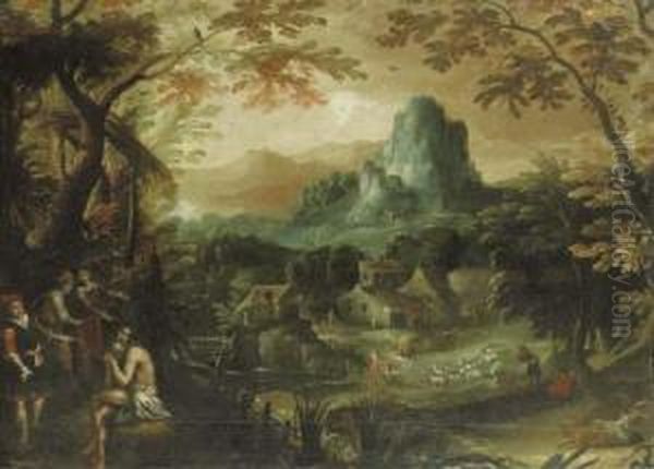 A Wooded River Landscape With Saint Onophrius Oil Painting by Lodovico Pozzoserrato (see Toeput, Lodewijk)