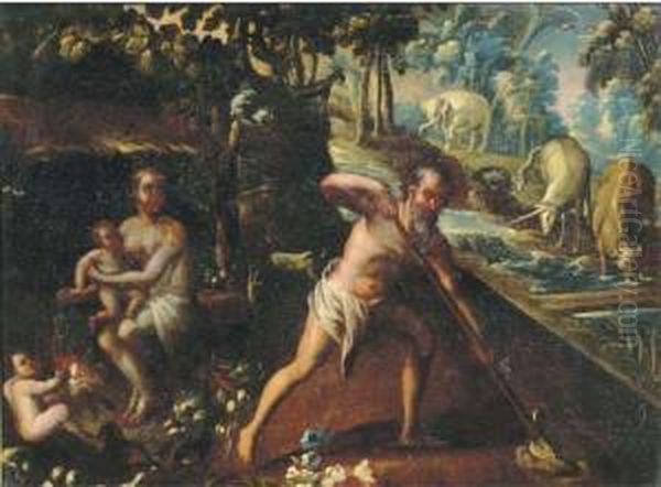 Adam And Eve With Cain And Abel After The Expulsion From The Gardenof Eden Oil Painting by Lodovico Pozzoserrato (see Toeput, Lodewijk)