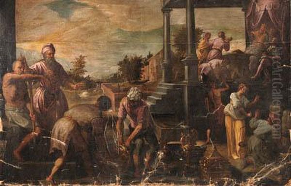 The Presentation Of The Spoils; And Levantines Sacking Amediterranean Port Oil Painting by Lodovico Pozzoserrato (see Toeput, Lodewijk)